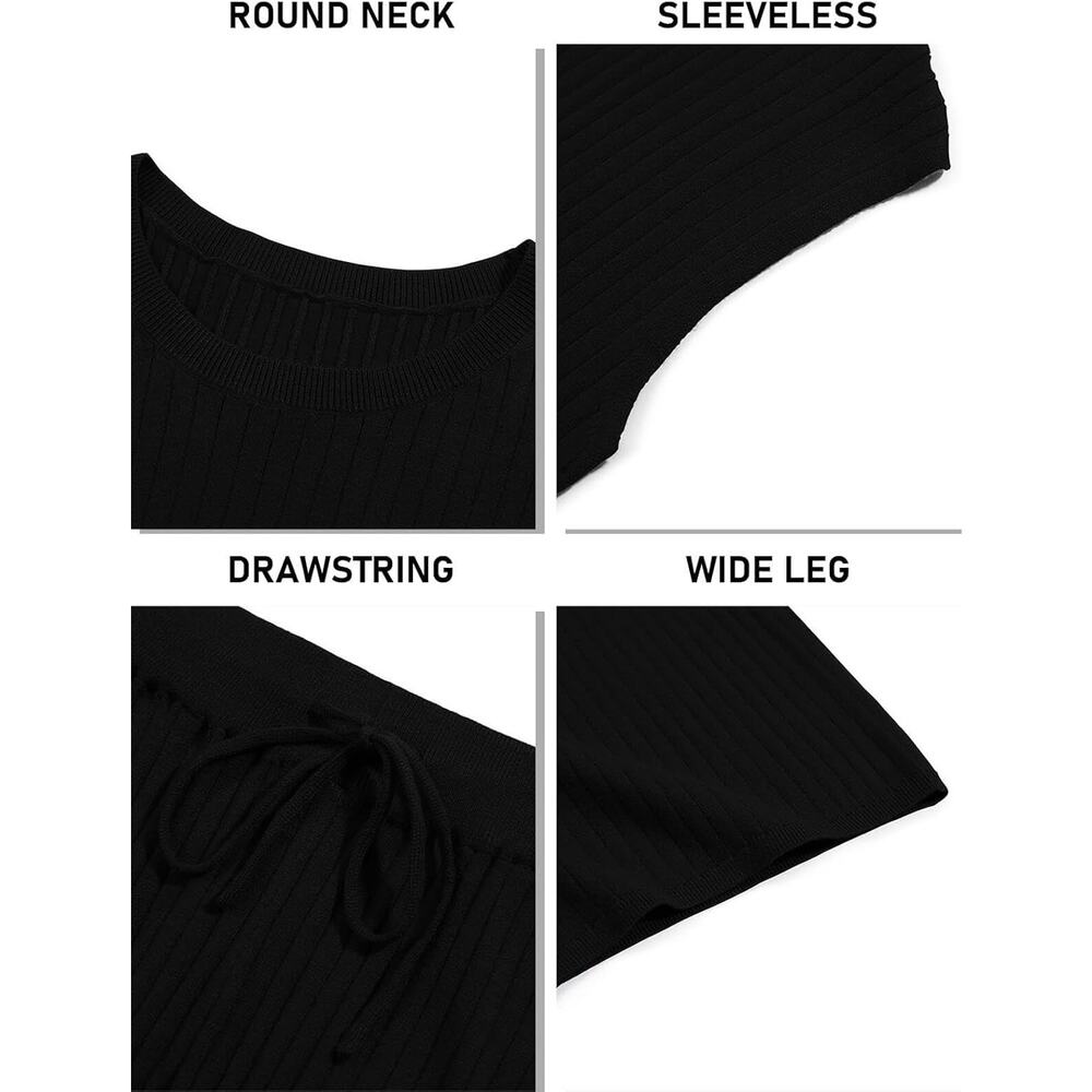 Imily Bela Women 2 Piece Ribbed Knit Top Wide Leg Pants Set Black S New - Picture 5 of 5